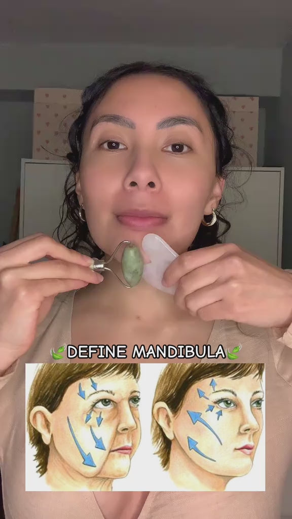 Set de Jade Roller + Gua Sha 4 Piezas – Masajeador Facial Antiarrugas